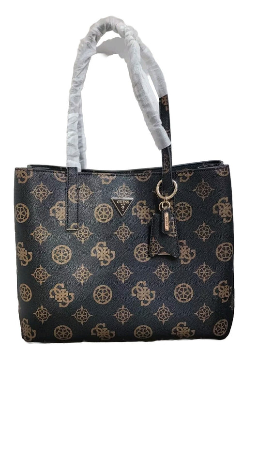 Guess Meridian Women's Luxury Tote Handbag Top Handle Mocha Purse Signature New